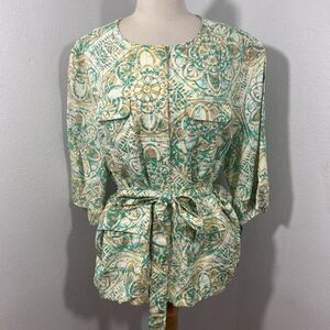 Lark Lane Blouse Womens‎ 18 Multi Linen Blend Preppy Office Siren Career Work